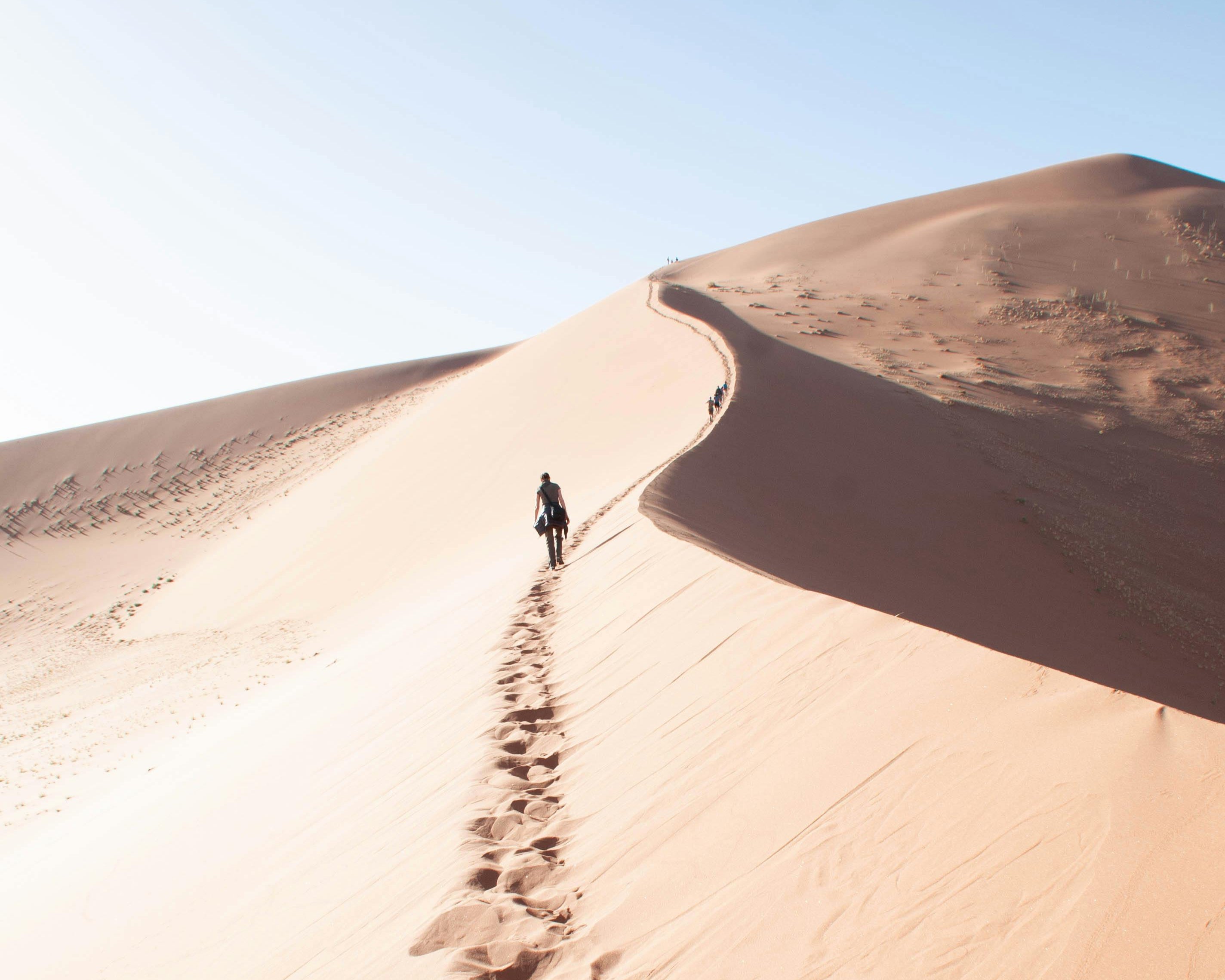 WALKING ON NAMIBIAN DUNE DESERT